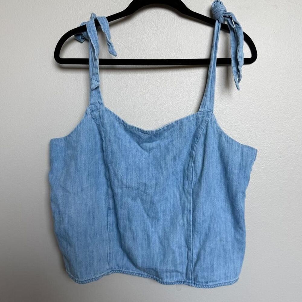 old navy denim blue cotton tie strap tank top